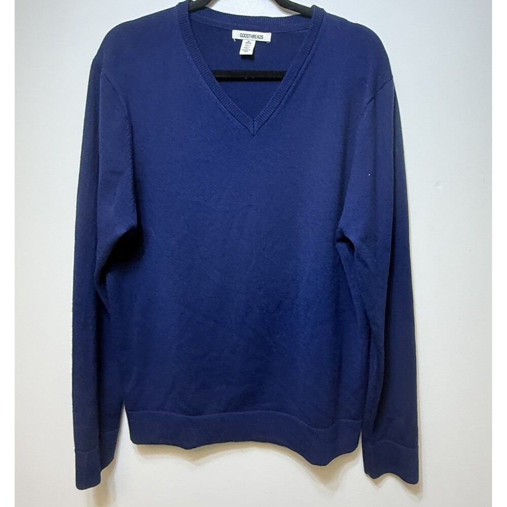 Good Threads Pull Over V-Neck Sweater Men’s XL Marino Wool Career Modern Navy